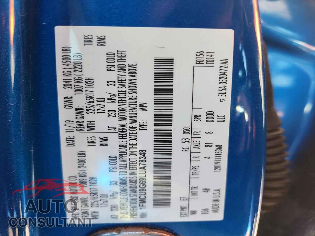 FORD ESCAPE 2020 - 1FMCU9G69LUA78348