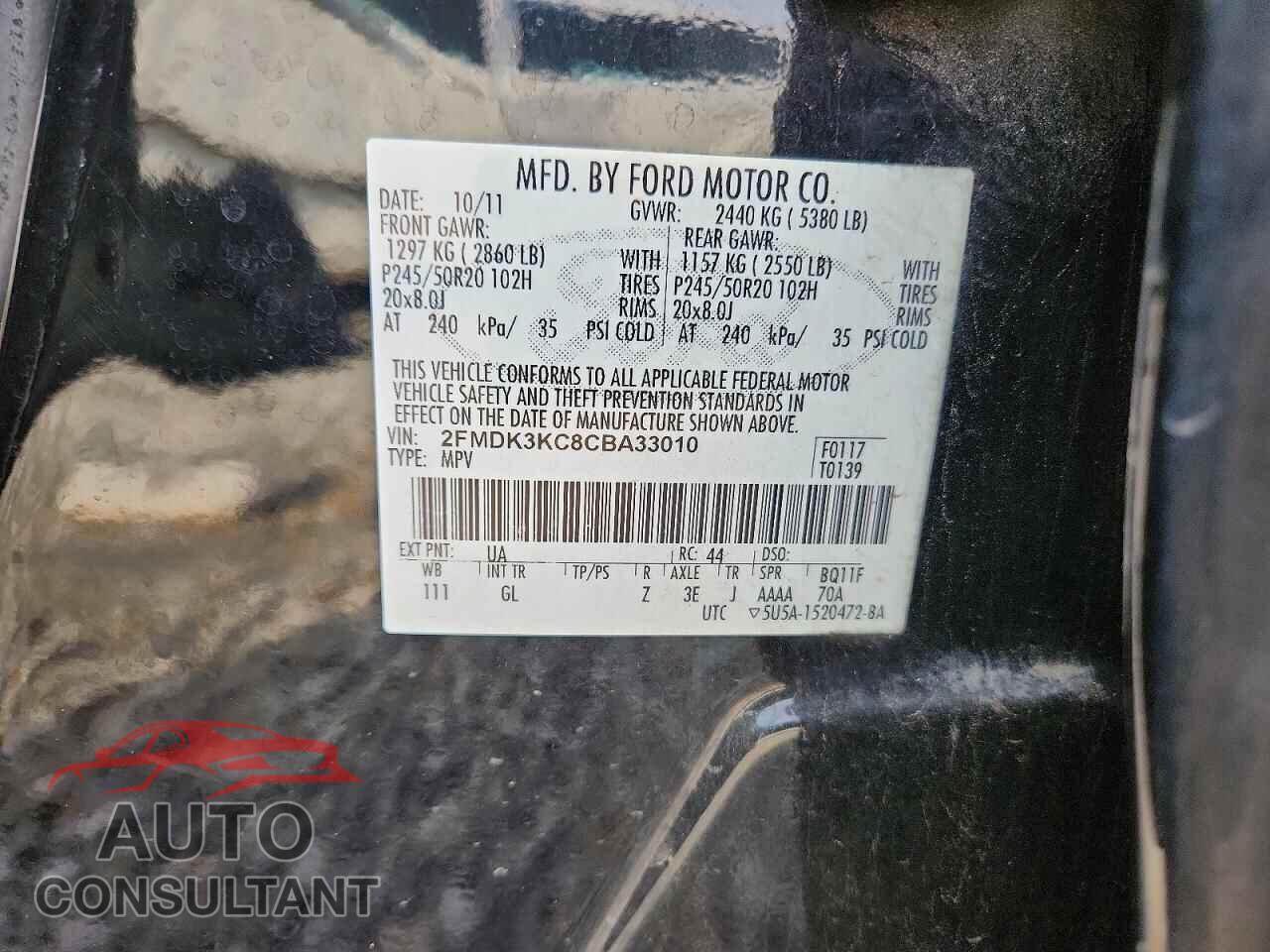 FORD EDGE 2012 - 2FMDK3KC8CBA33010