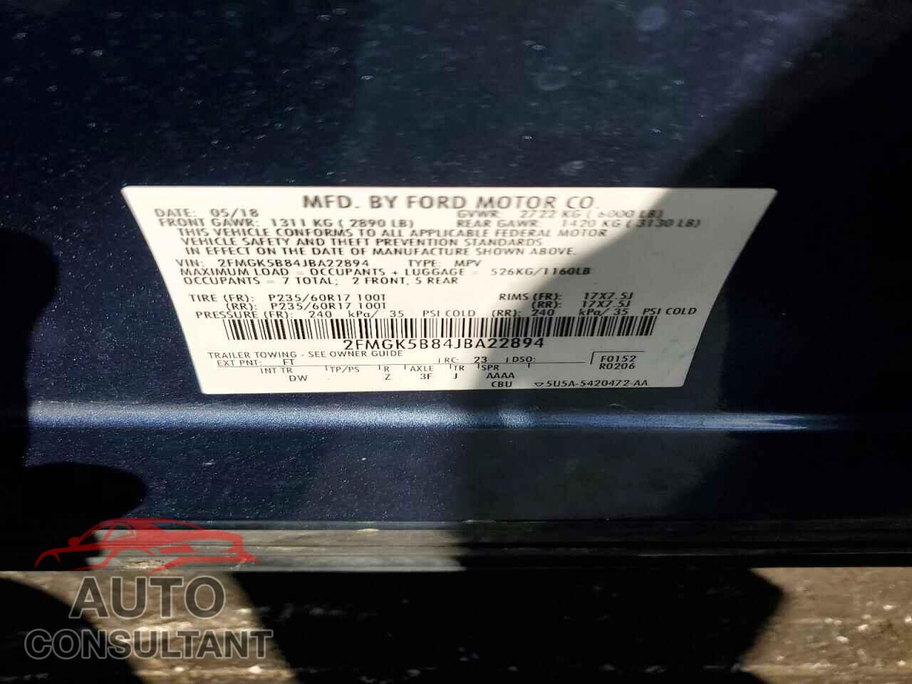 FORD FLEX 2018 - 2FMGK5B84JBA22894
