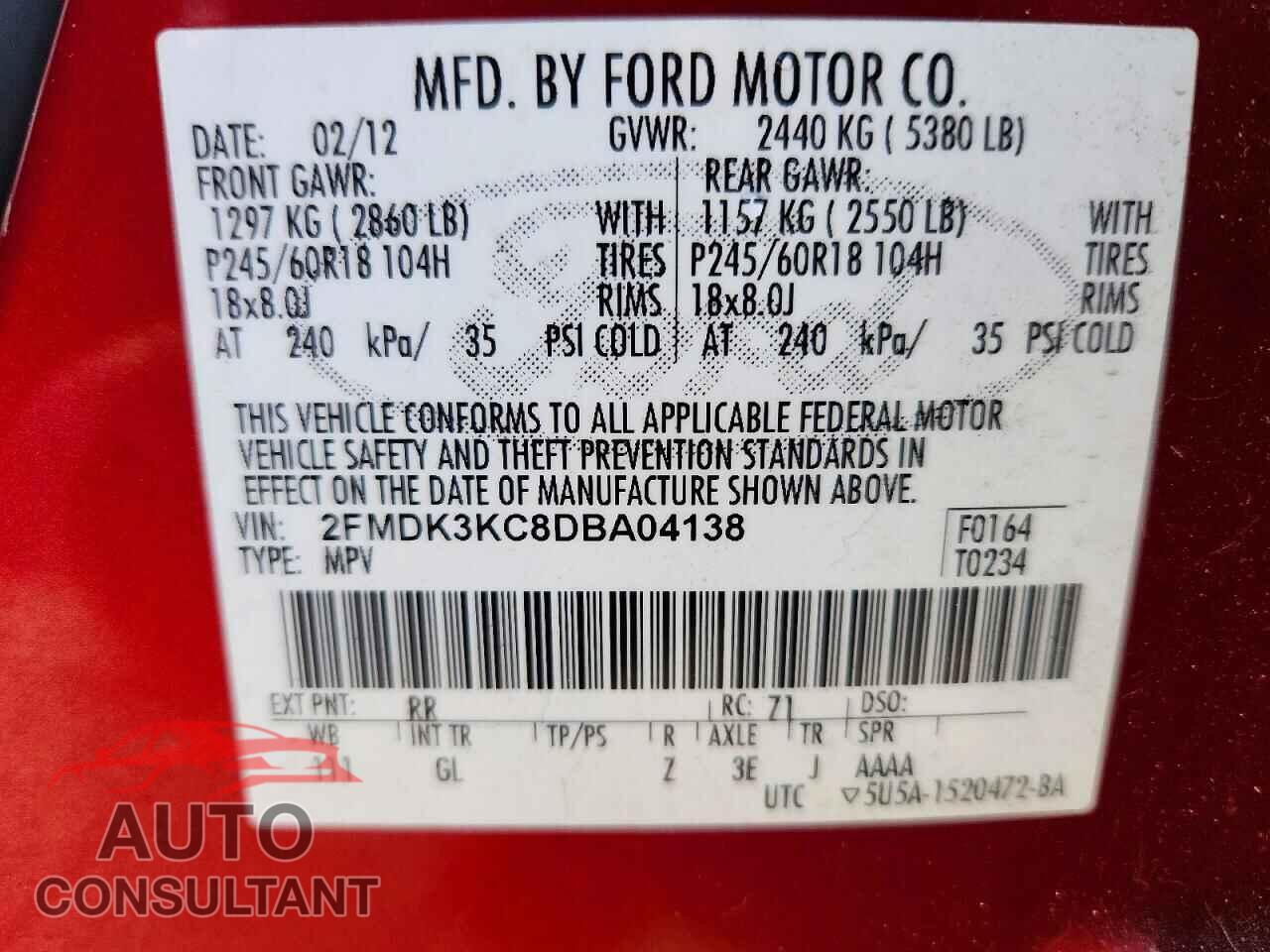 FORD EDGE 2013 - 2FMDK3KC8DBA04138