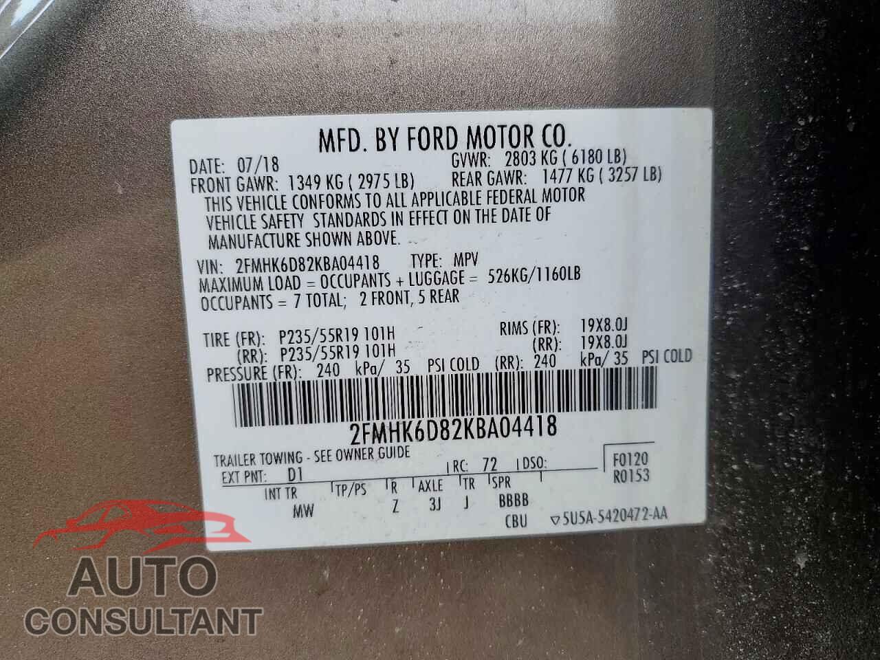 FORD FLEX 2019 - 2FMHK6D82KBA04418