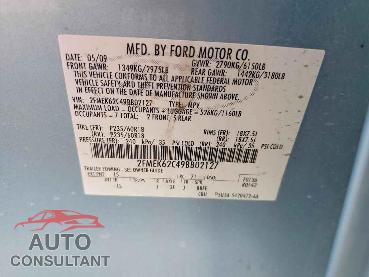FORD FLEX 2009 - 2FMEK62C49BB02127