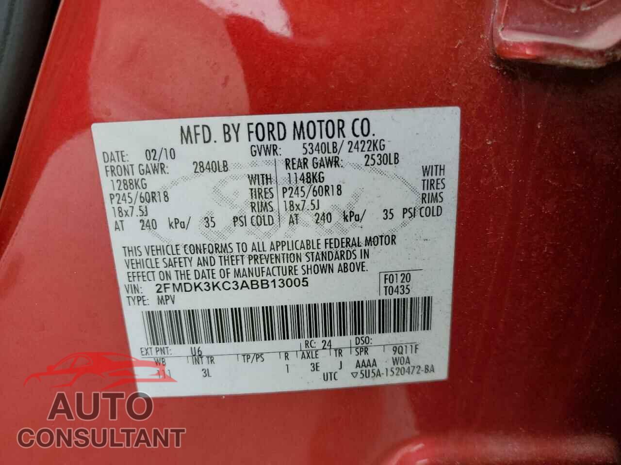 FORD EDGE 2010 - 2FMDK3KC3ABB13005