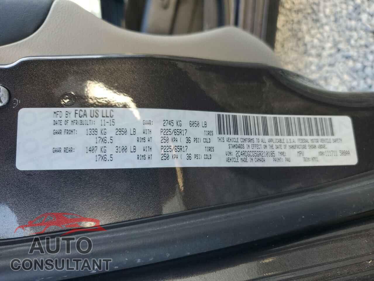 DODGE CARAVAN 2016 - 2C4RDGCG5GR210185