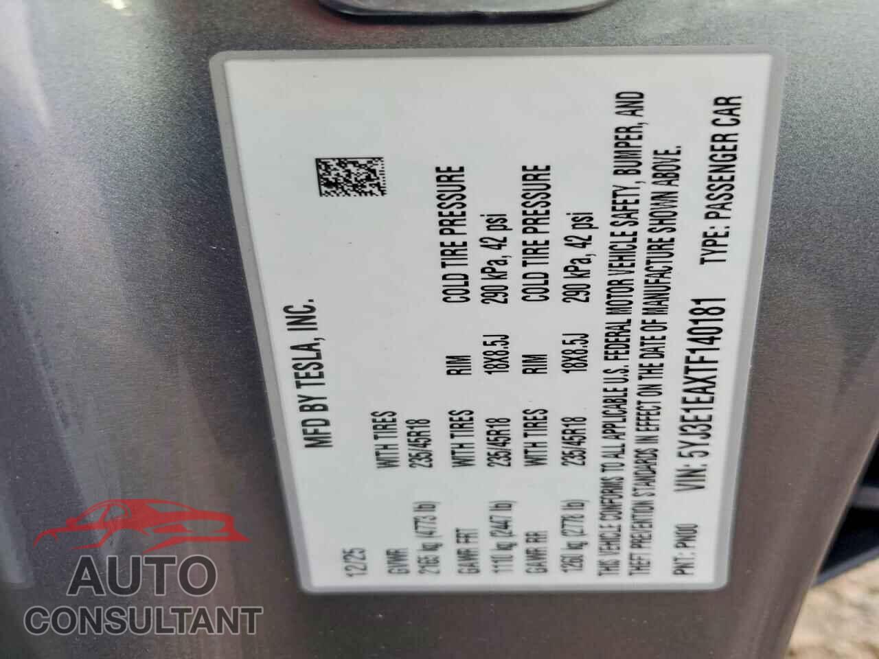 TESLA MODEL 3 2026 - 5YJ3E1EAXTF140181