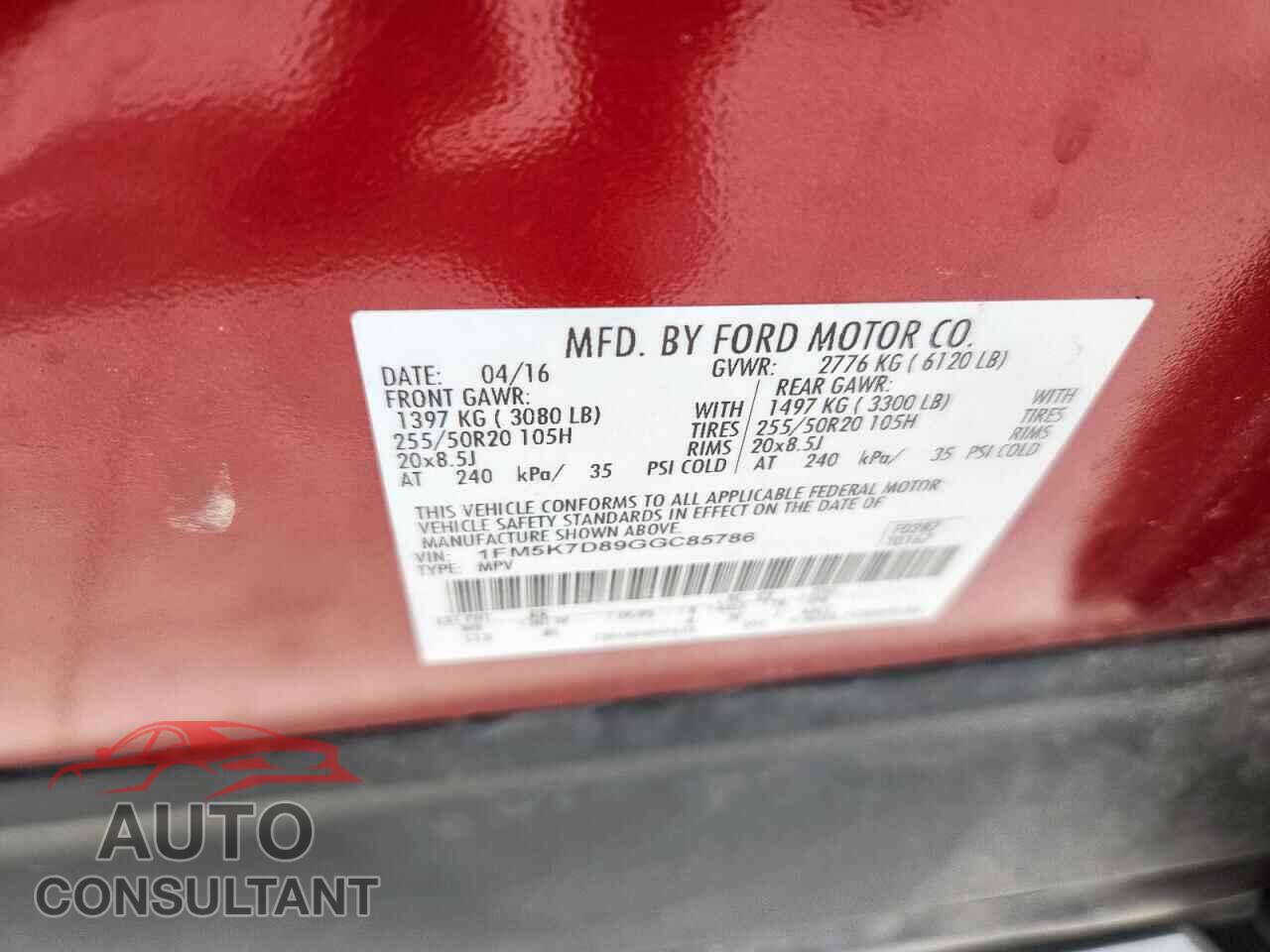 FORD EXPLORER 2016 - 1FM5K7D89GGC85786