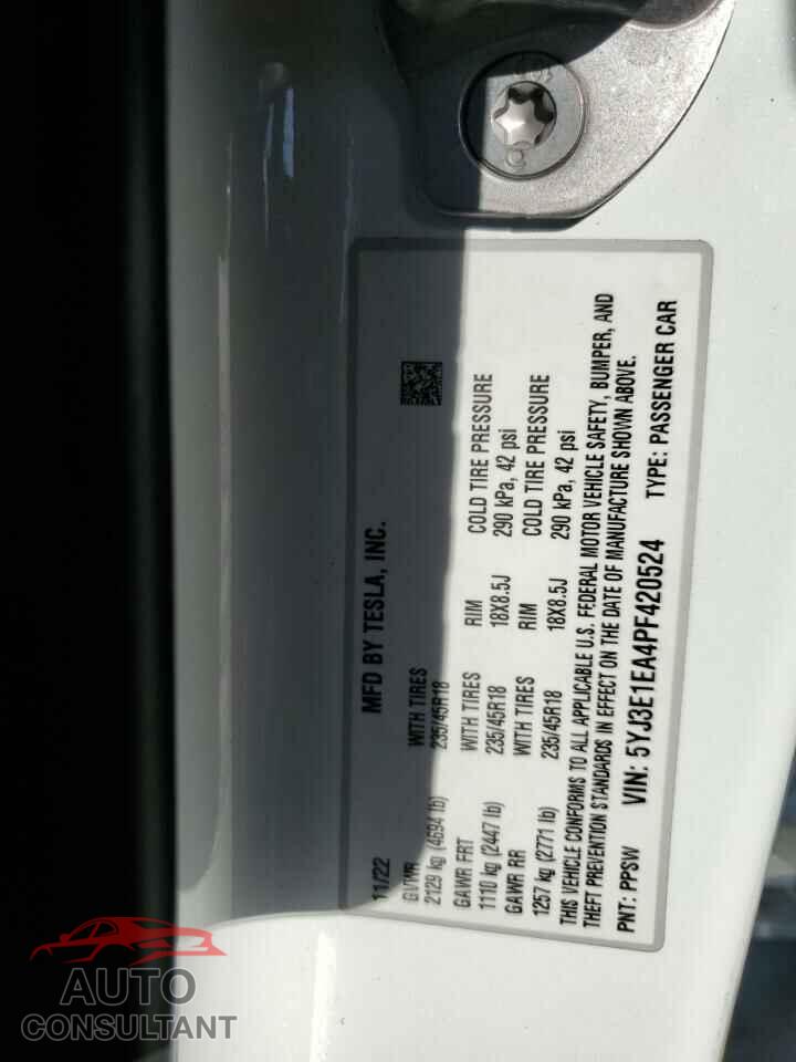 TESLA MODEL 3 2023 - 5YJ3E1EA4PF420524