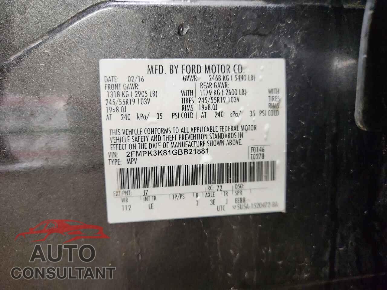 FORD EDGE 2016 - 2FMPK3K81GBB21881
