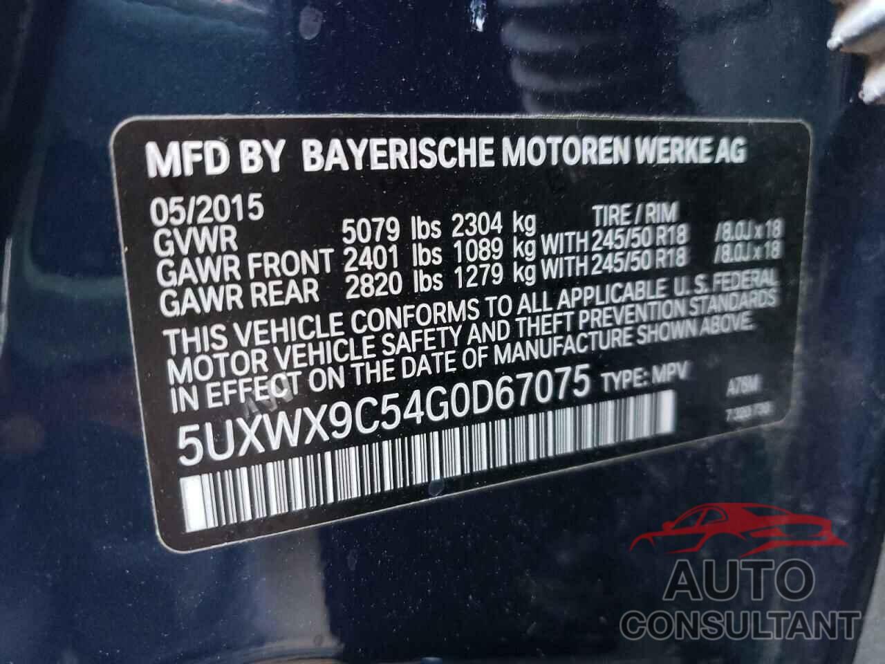 BMW X3 2016 - 5UXWX9C54G0D67075