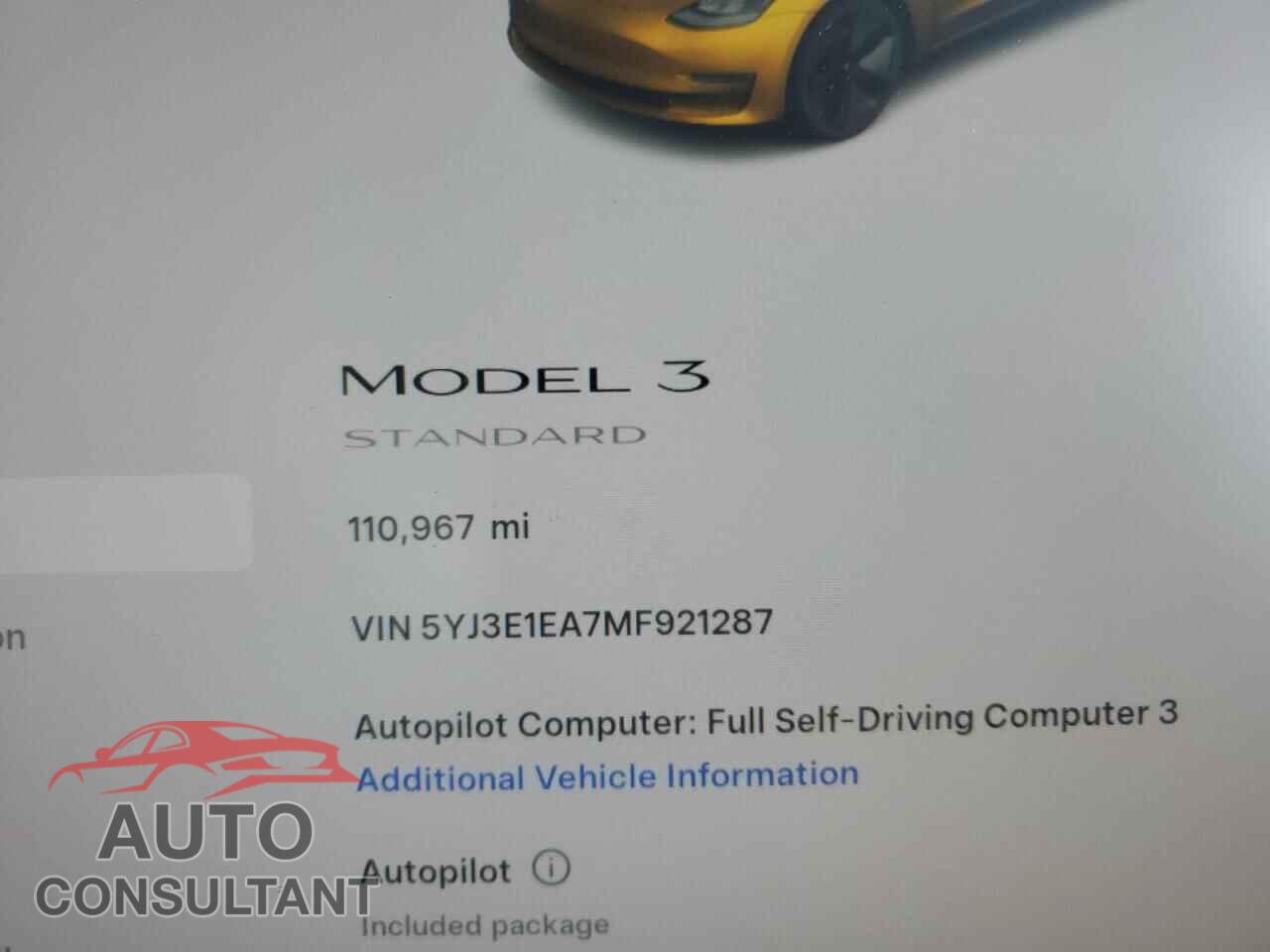 TESLA MODEL 3 2021 - 5YJ3E1EA7MF921287