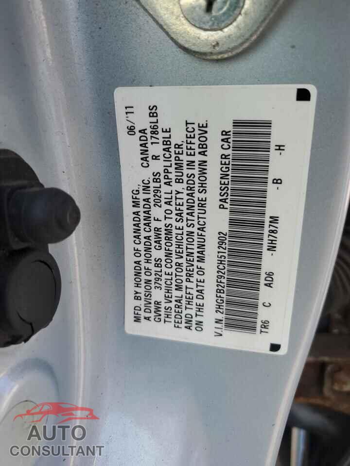 HONDA CIVIC 2012 - 2HGFB2F92CH512902