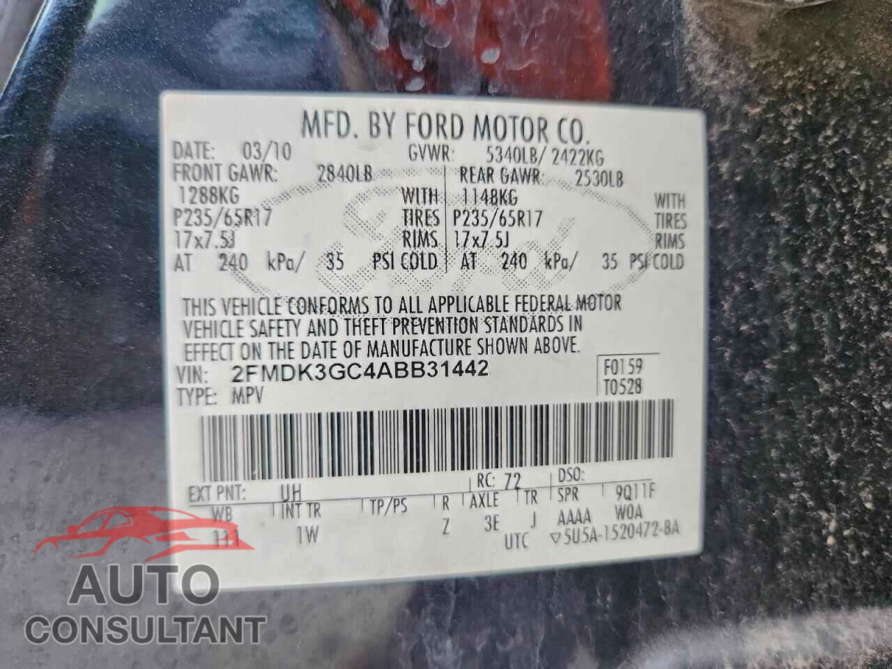 FORD EDGE 2010 - 2FMDK3GC4ABB31442