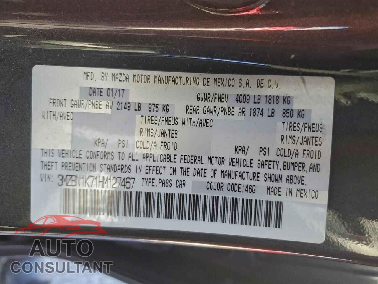 MAZDA 3 2017 - 3MZBN1K71HM127467