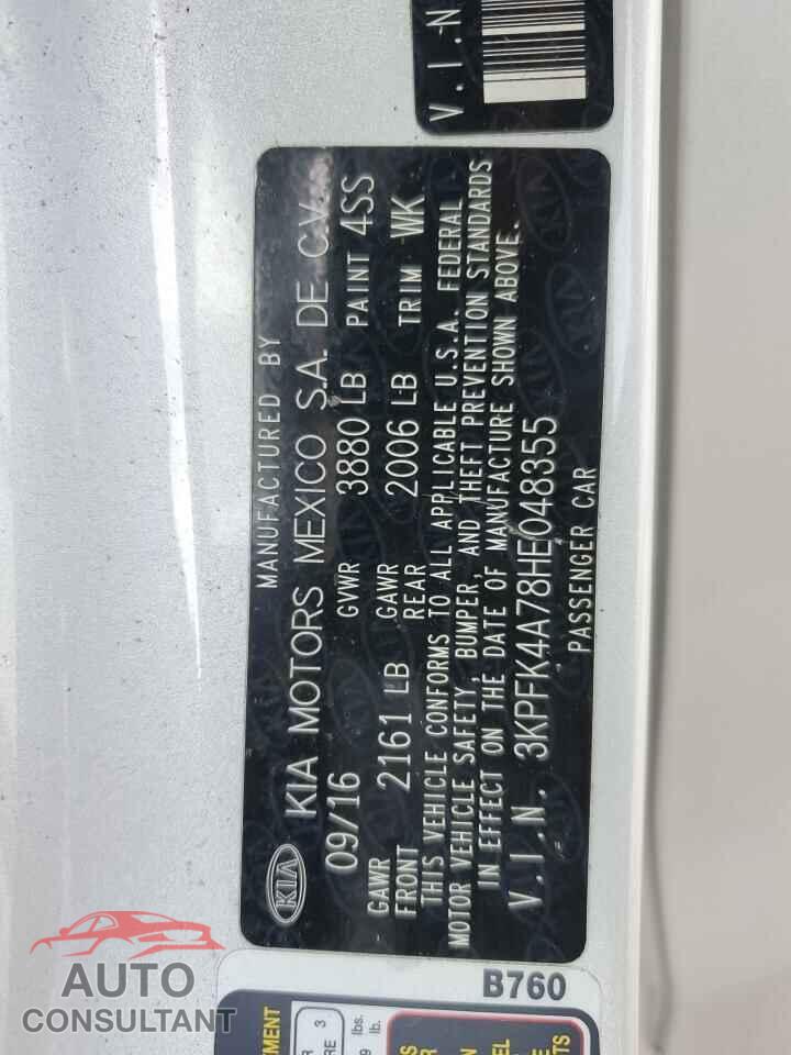 KIA FORTE 2017 - 3KPFK4A78HE048355