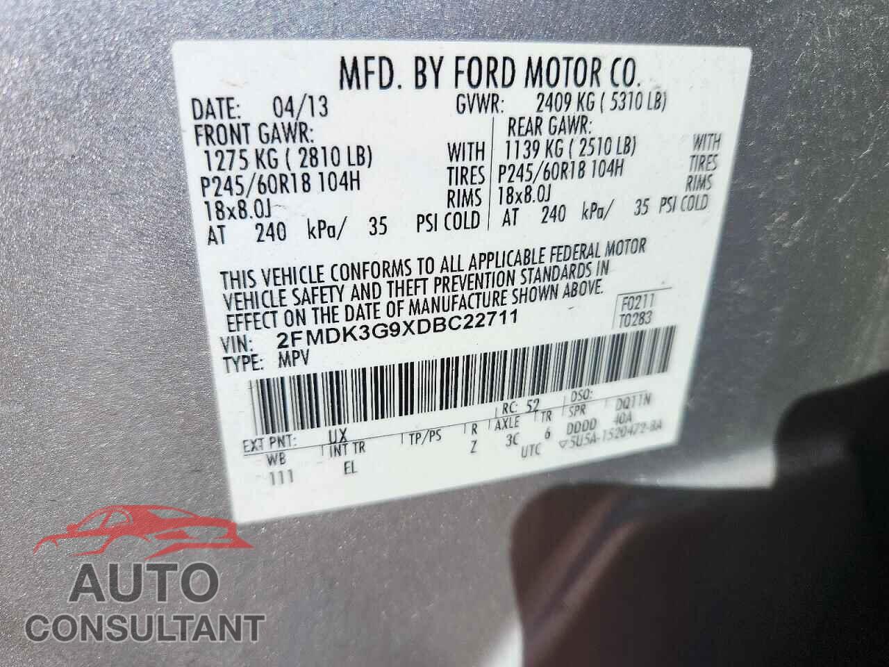 FORD EDGE 2013 - 2FMDK3G9XDBC22711