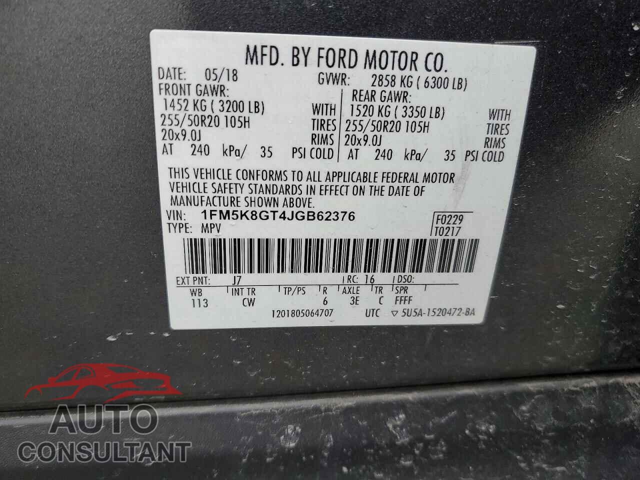 FORD EXPLORER 2018 - 1FM5K8GT4JGB62376
