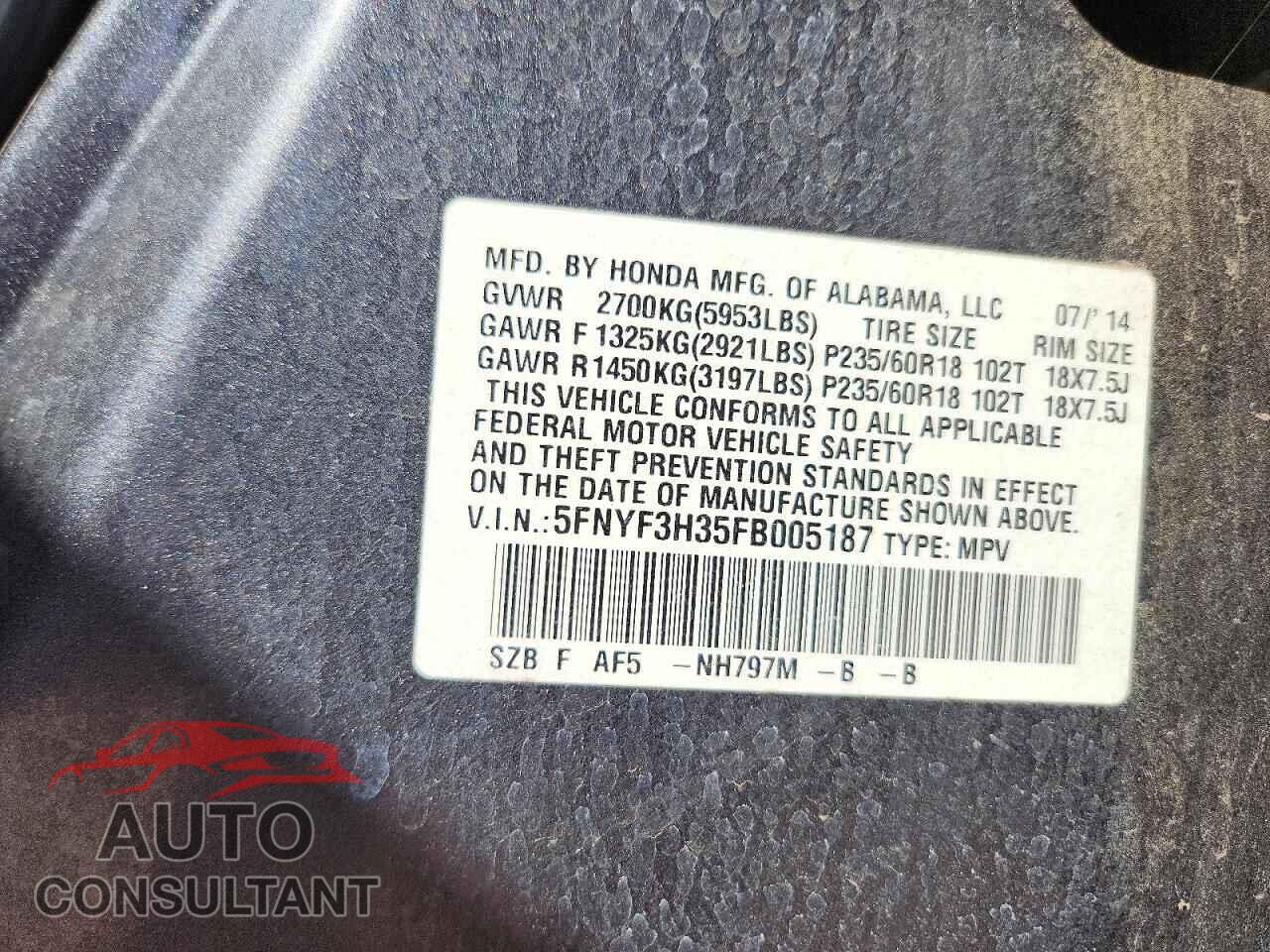 HONDA PILOT 2015 - 5FNYF3H35FB005187