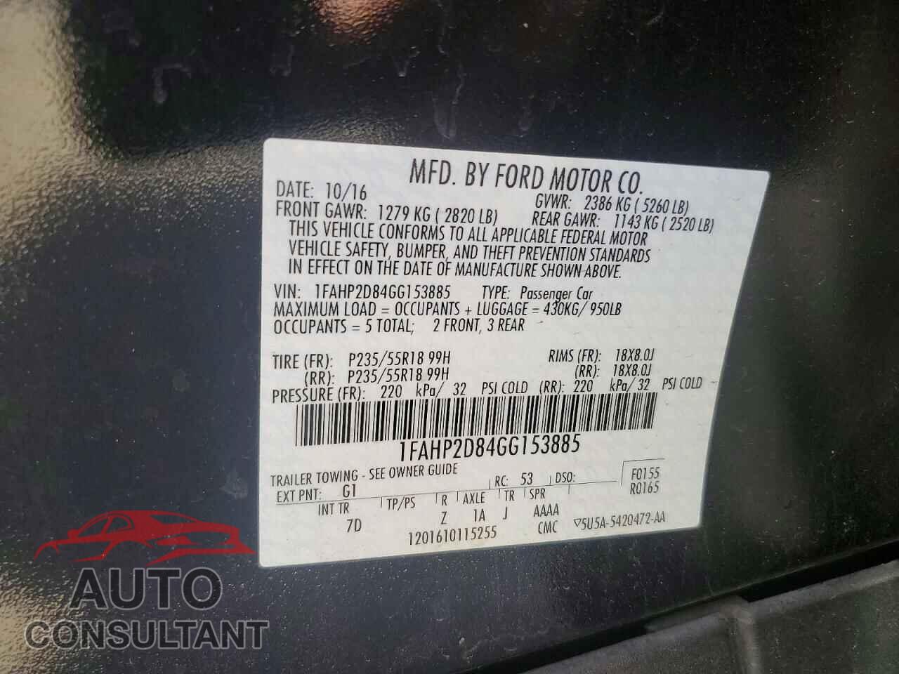 FORD TAURUS 2016 - 1FAHP2D84GG153885