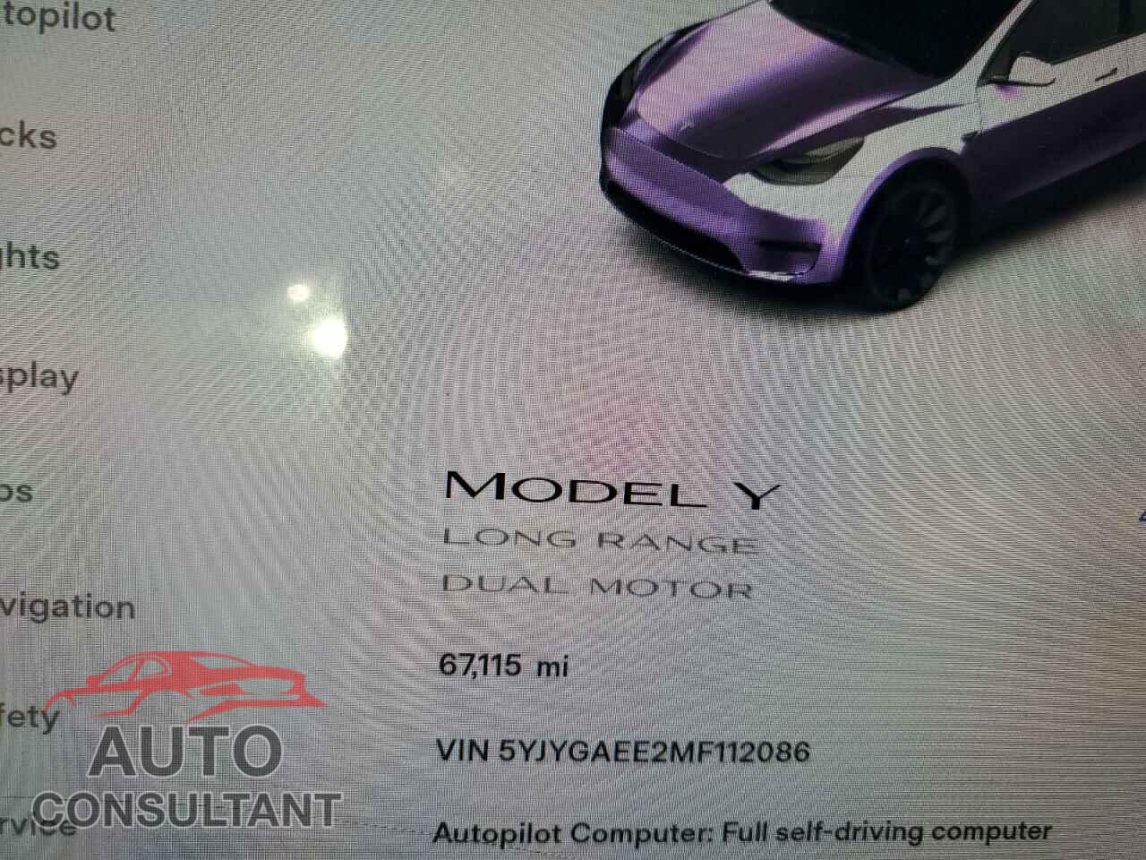 TESLA MODEL Y 2021 - 5YJYGAEE2MF112086