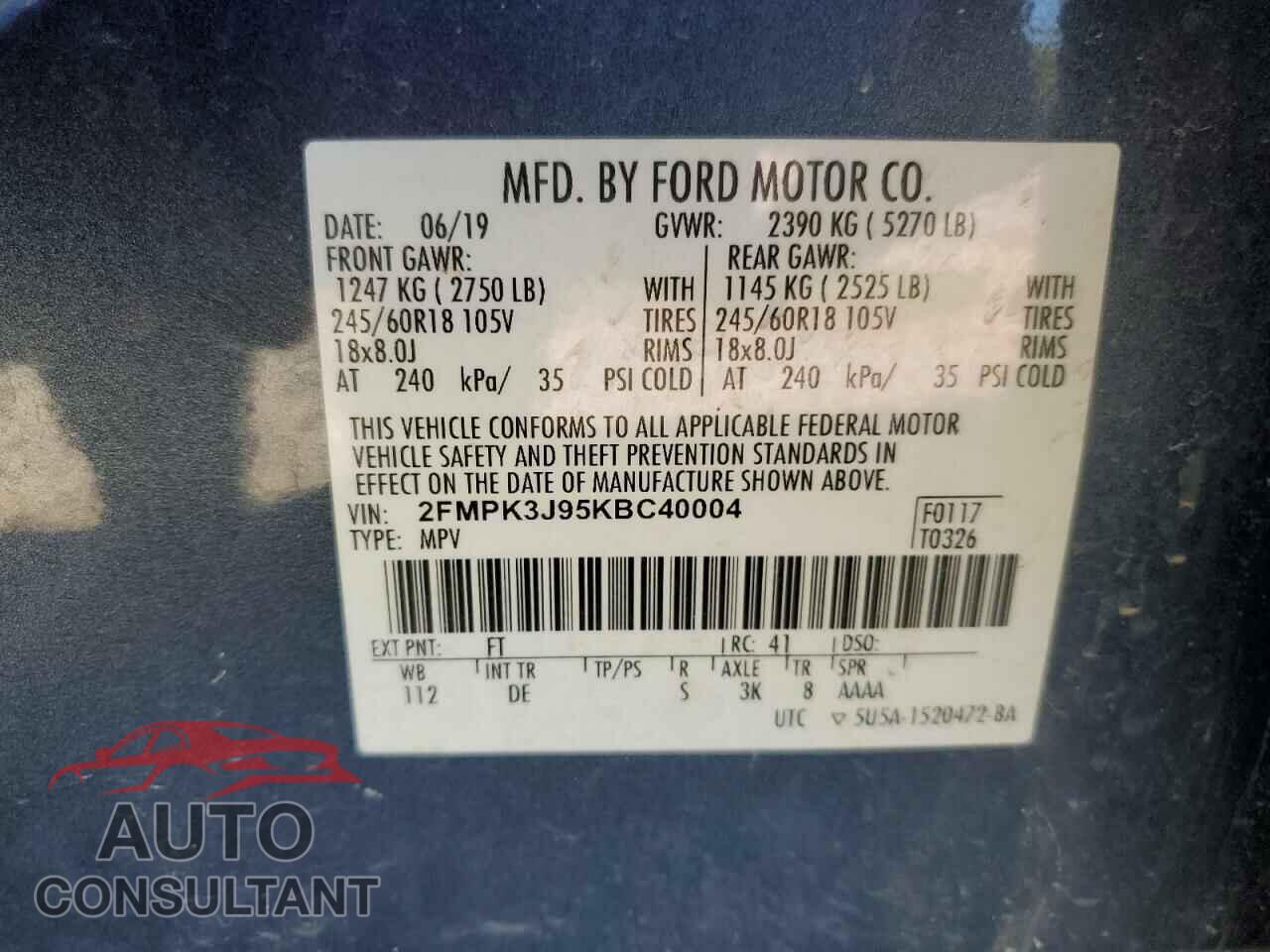 FORD EDGE 2019 - 2FMPK3J95KBC40004