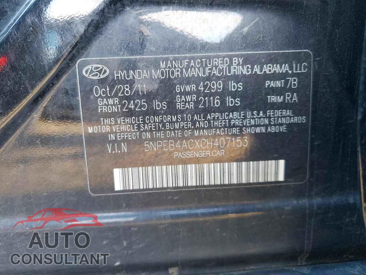 HYUNDAI SONATA 2012 - 5NPEB4ACXCH407153