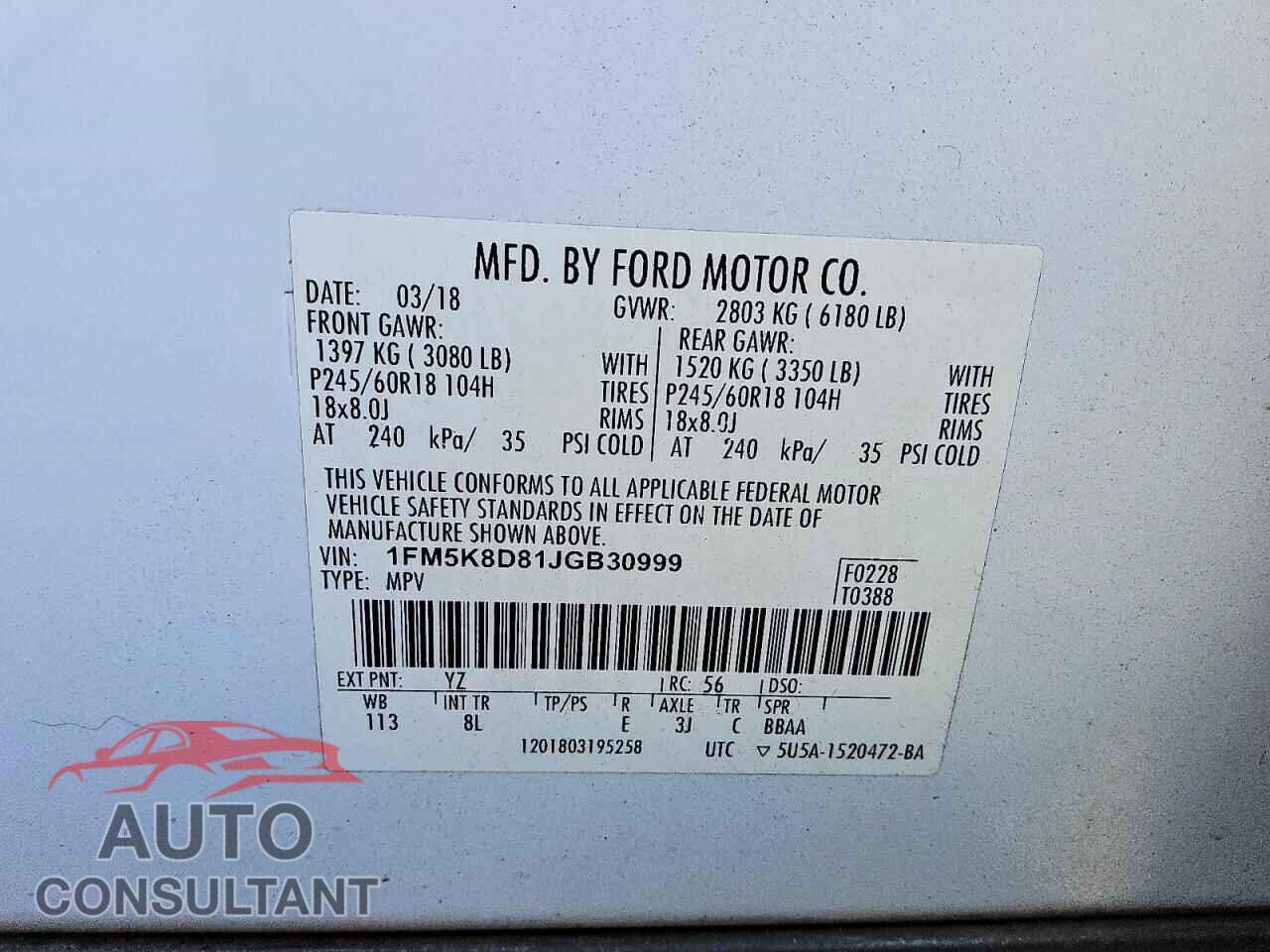 FORD EXPLORER 2018 - 1FM5K8D81JGB30999