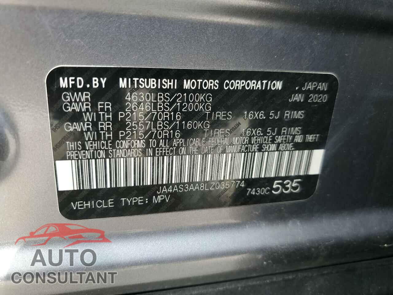 MITSUBISHI ECLIPSE 2020 - JA4AS3AA8LZ035774