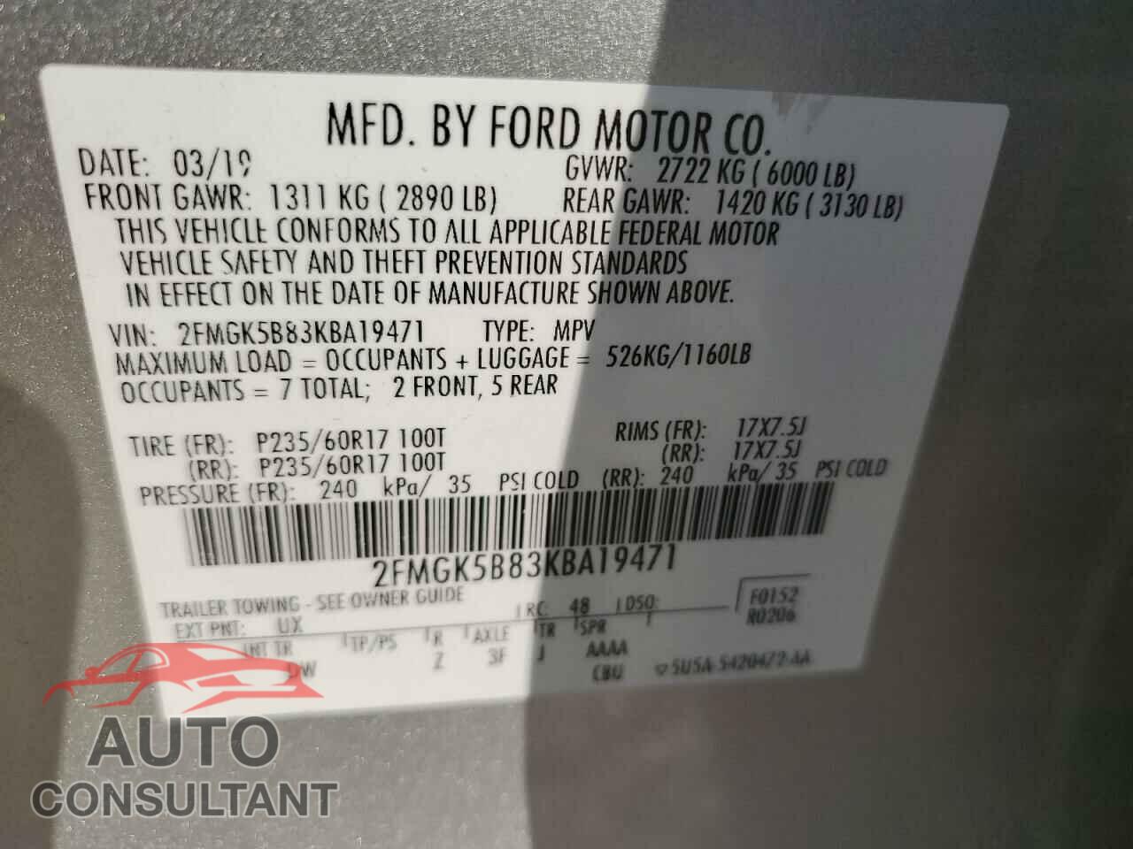 FORD FLEX 2019 - 2FMGK5B83KBA19471