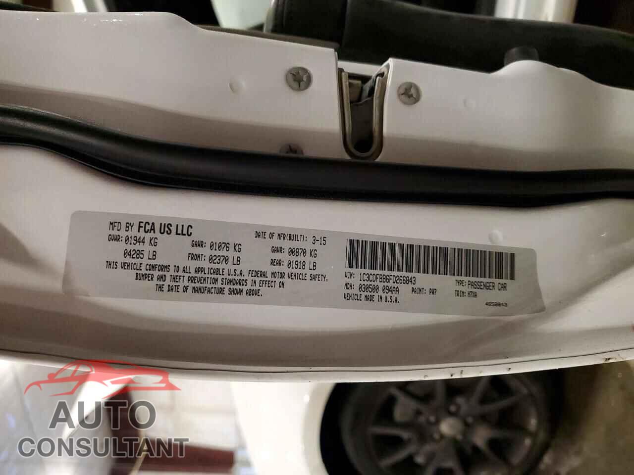 DODGE DART 2015 - 1C3CDFBB6FD266843