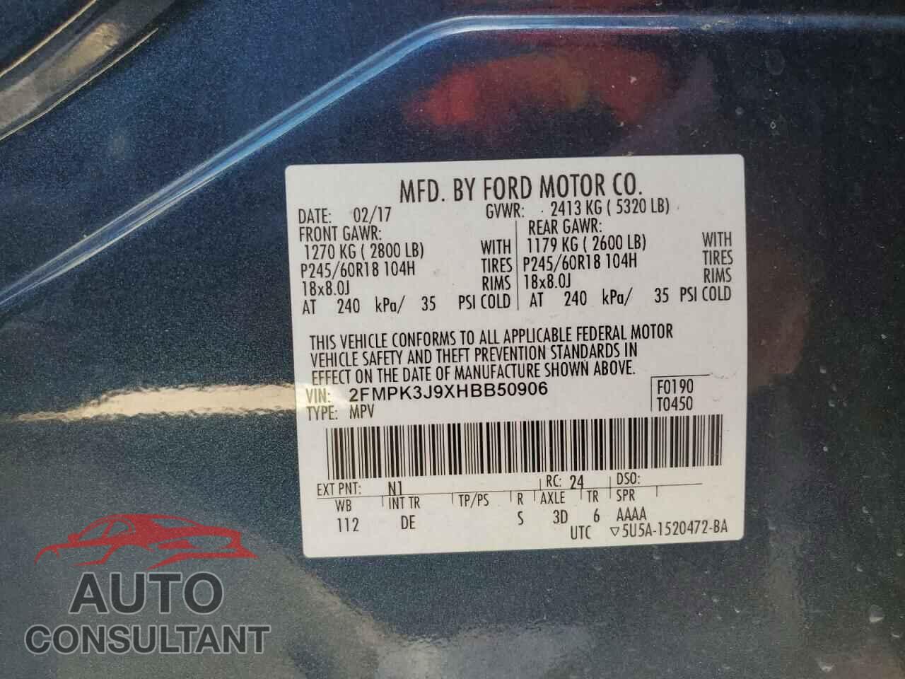 FORD EDGE 2017 - 2FMPK3J9XHBB50906
