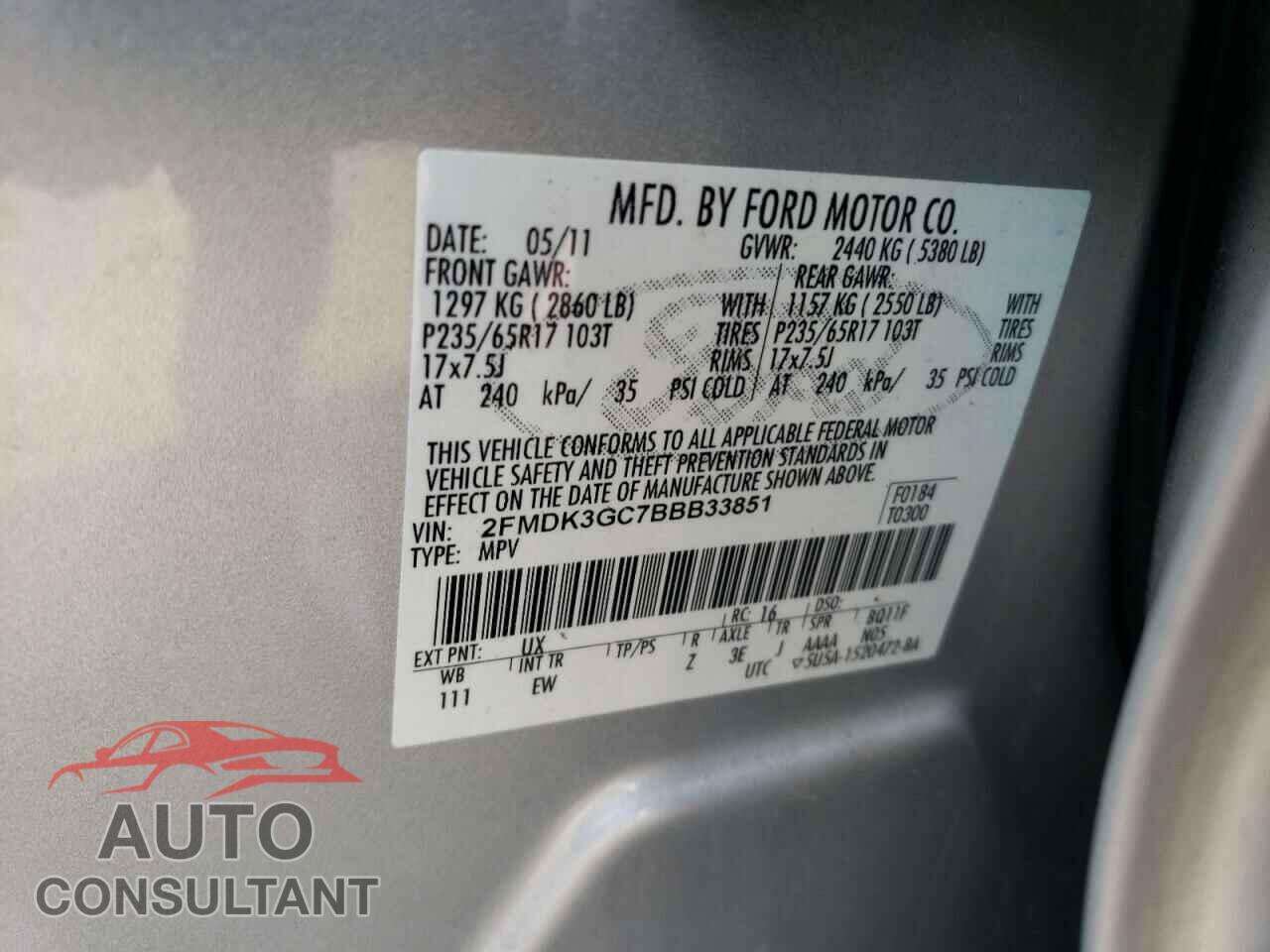 FORD EDGE 2011 - 2FMDK3GC7BBB33851