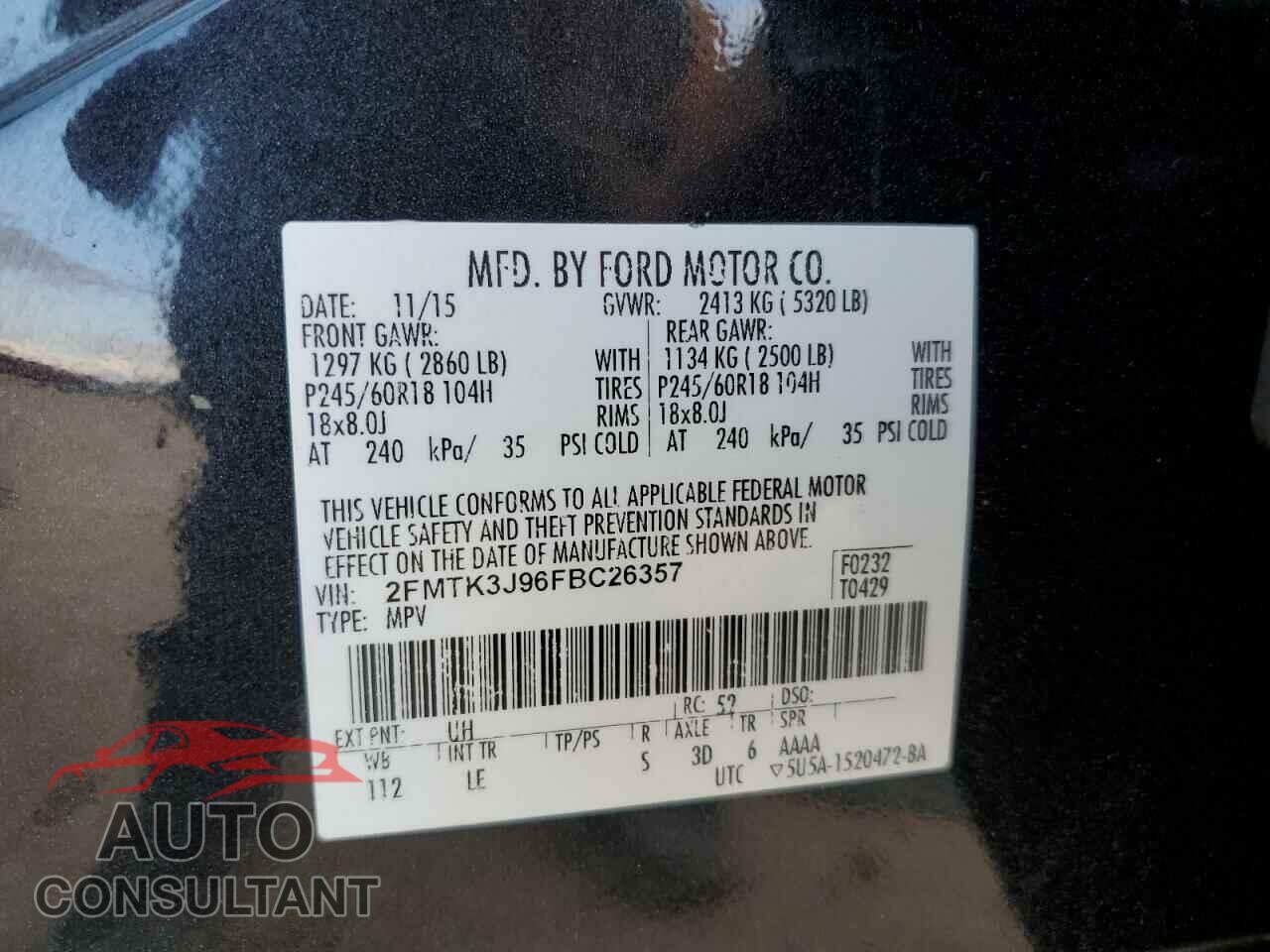 FORD EDGE 2015 - 2FMTK3J96FBC26357