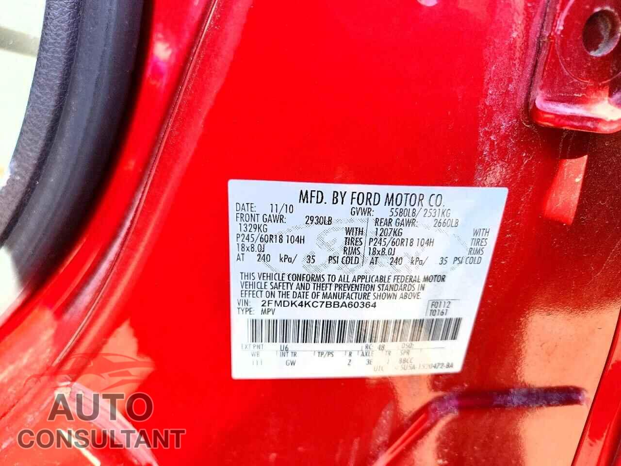 FORD EDGE 2011 - 2FMDK4KC7BBA60364
