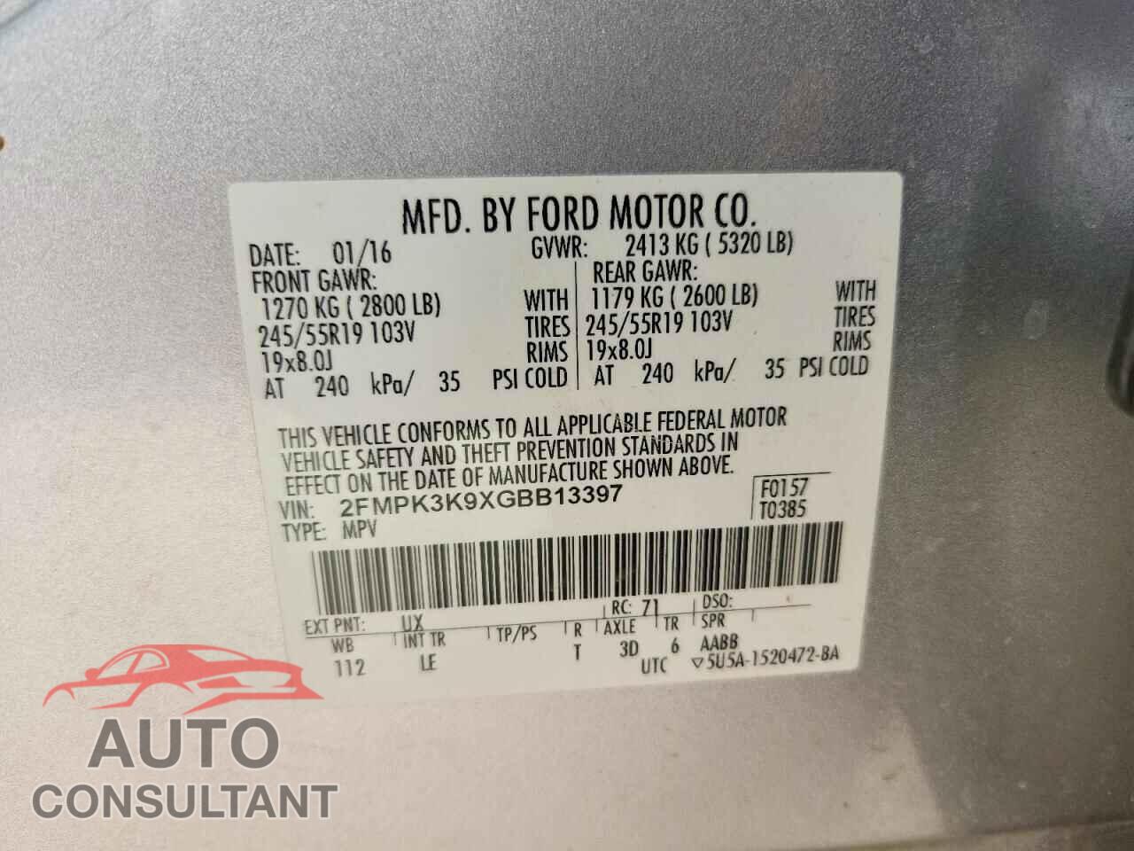 FORD EDGE 2016 - 2FMPK3K9XGBB13397
