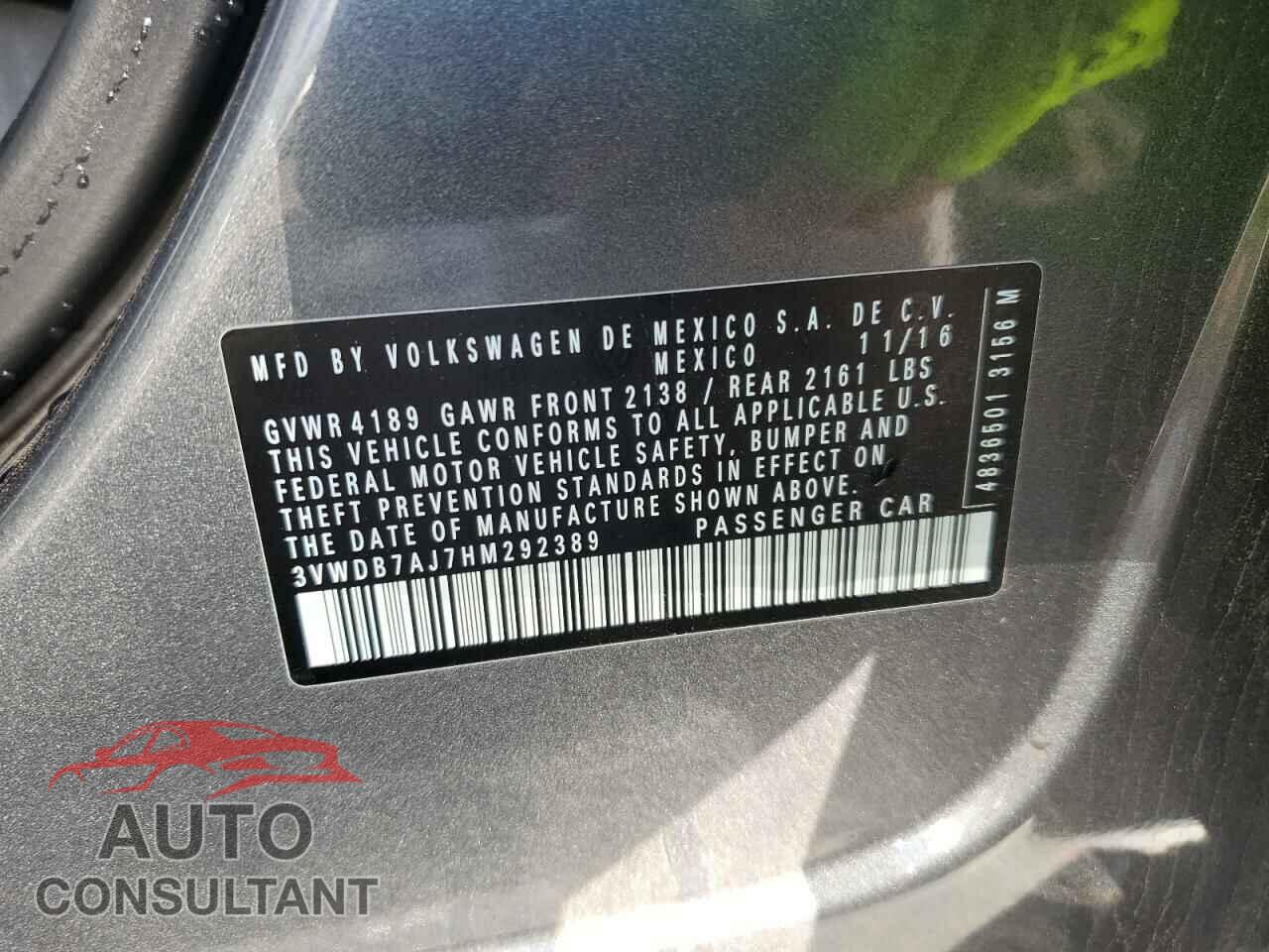 VOLKSWAGEN JETTA 2017 - 3VWDB7AJ7HM292389