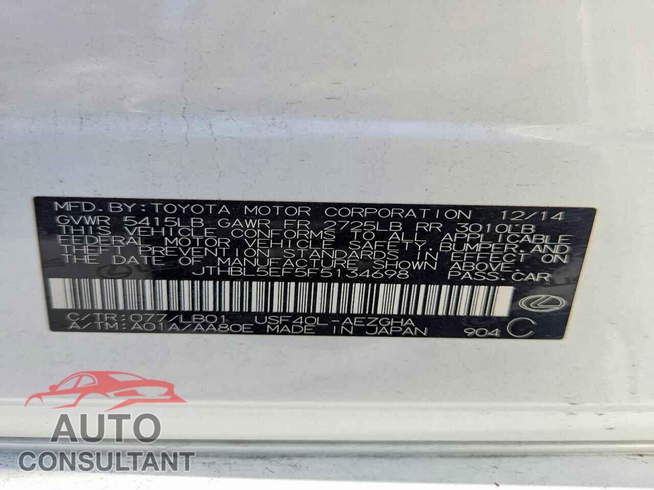 LEXUS LS500 2015 - JTHBL5EF5F5134698