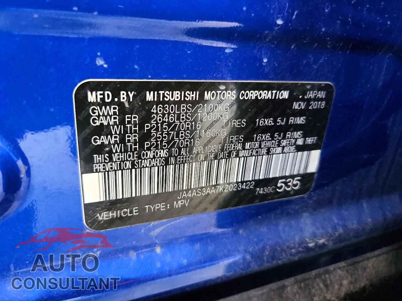 MITSUBISHI ECLIPSE 2019 - JA4AS3AA7KZ023422