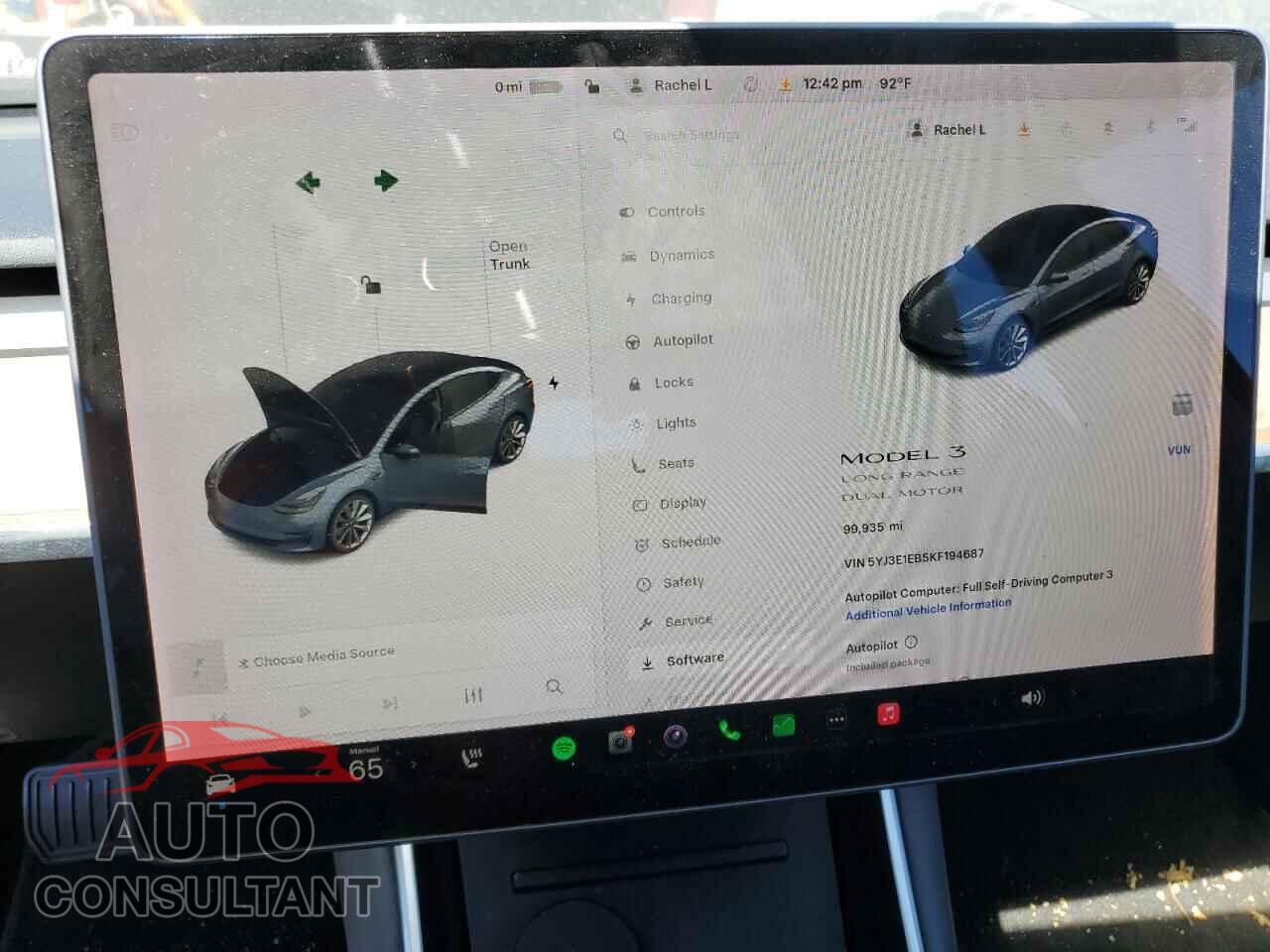 TESLA MODEL 3 2019 - 5YJ3E1EB5KF194687