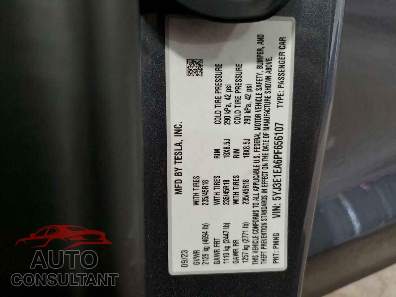 TESLA MODEL 3 2023 - 5YJ3E1EA6PF656107