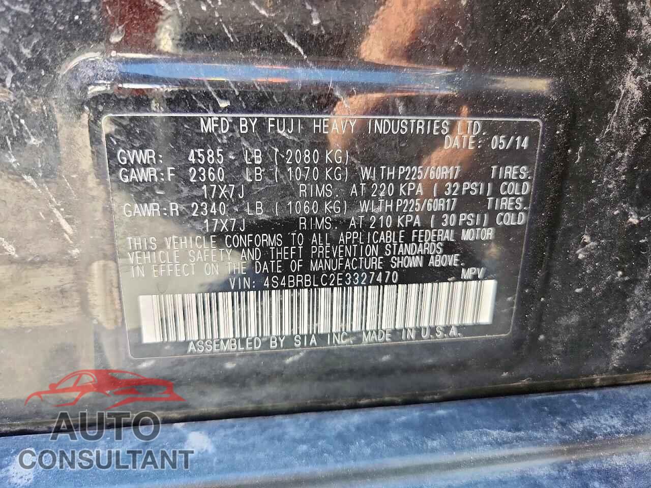 SUBARU OUTBACK 2014 - 4S4BRBLC2E3327470