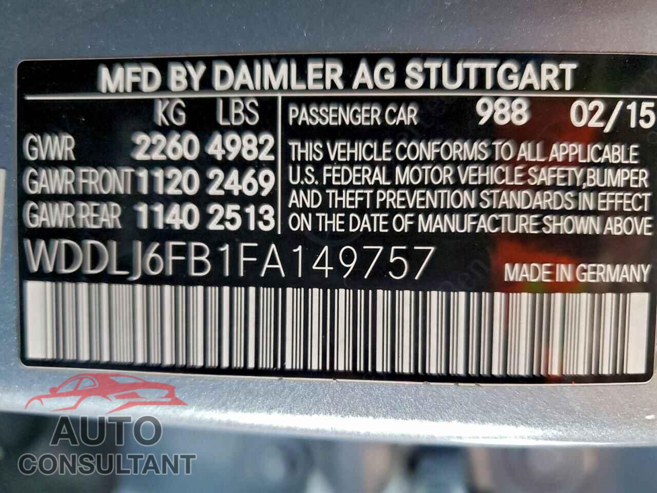 MERCEDES-BENZ CLC-CLASS 2015 - WDDLJ6FB1FA149757