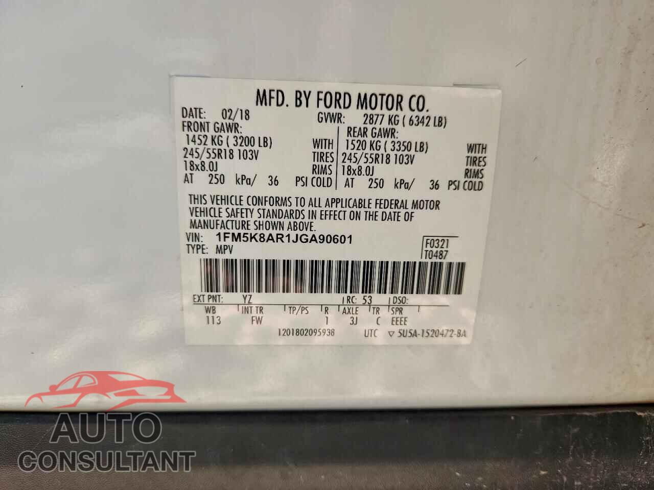 FORD EXPLORER 2018 - 1FM5K8AR1JGA90601