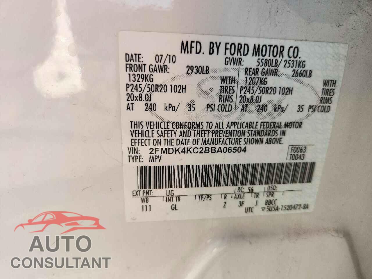 FORD EDGE 2011 - 2FMDK4KC2BBA06504