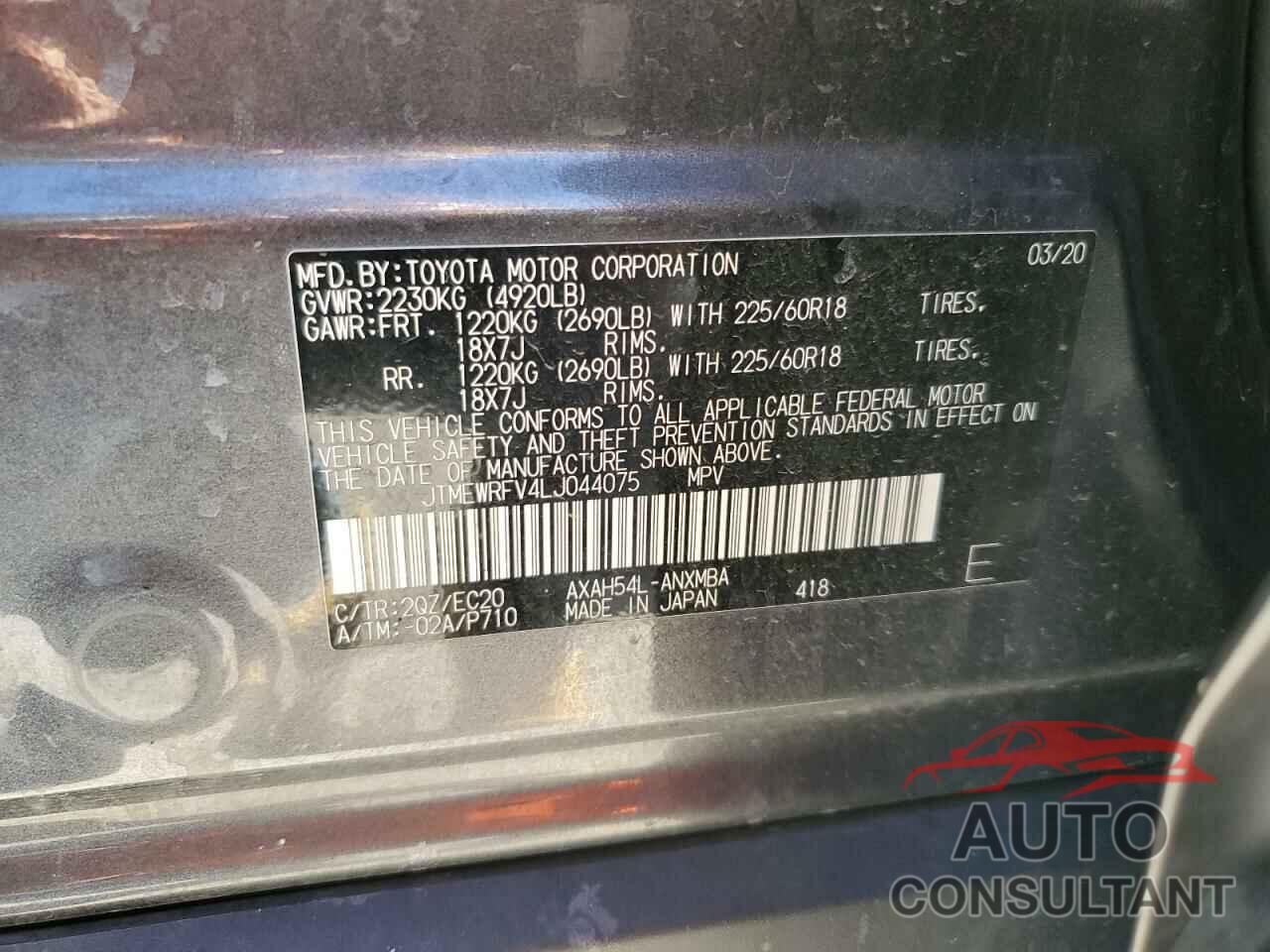 TOYOTA RAV4 2020 - JTMEWRFV4LJ044075