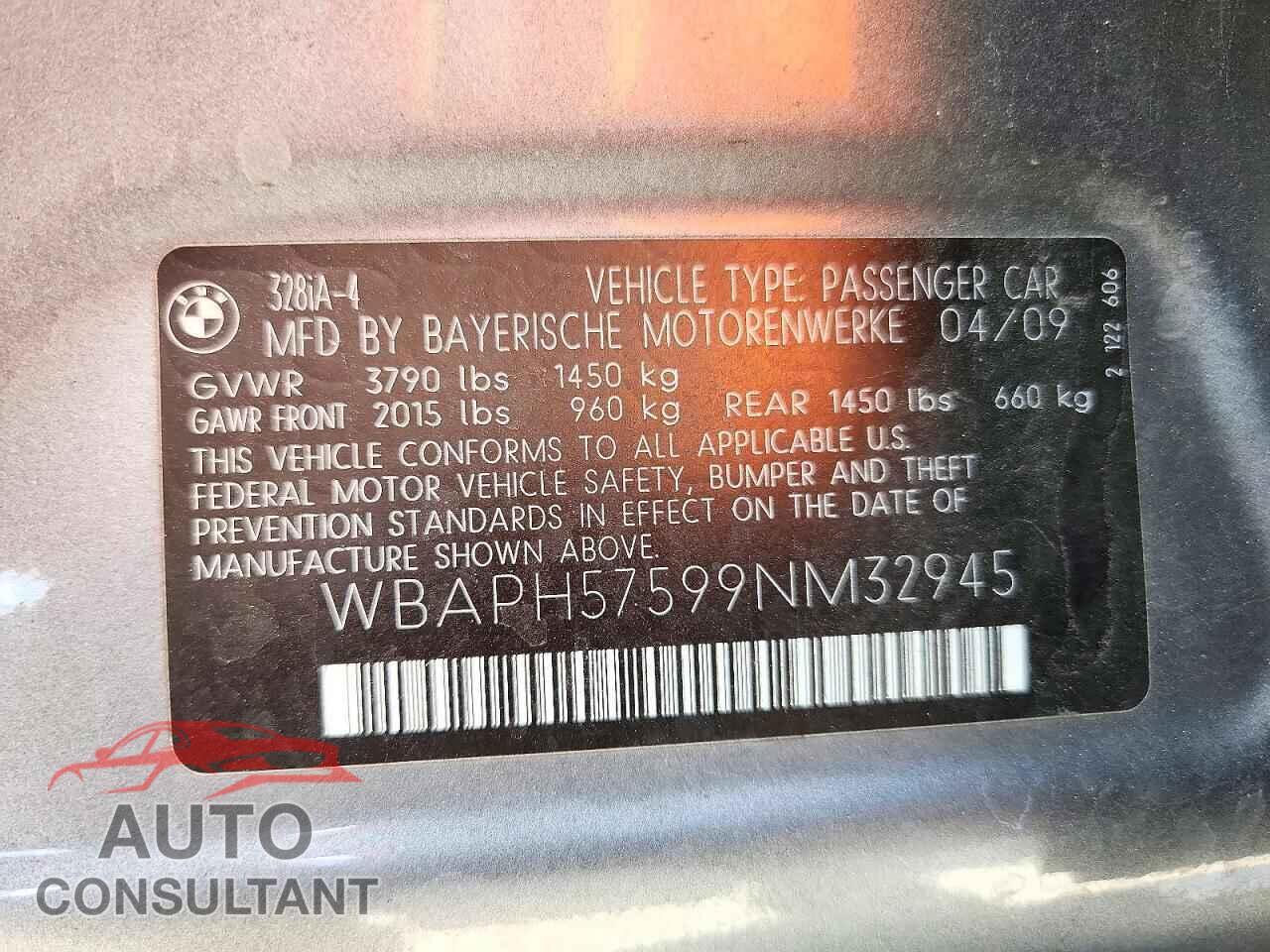 BMW 3 SERIES 2009 - WBAPH57599NM32945