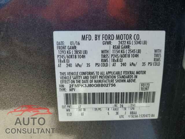 FORD EDGE 2016 - 2FMPK3J80GBB02756