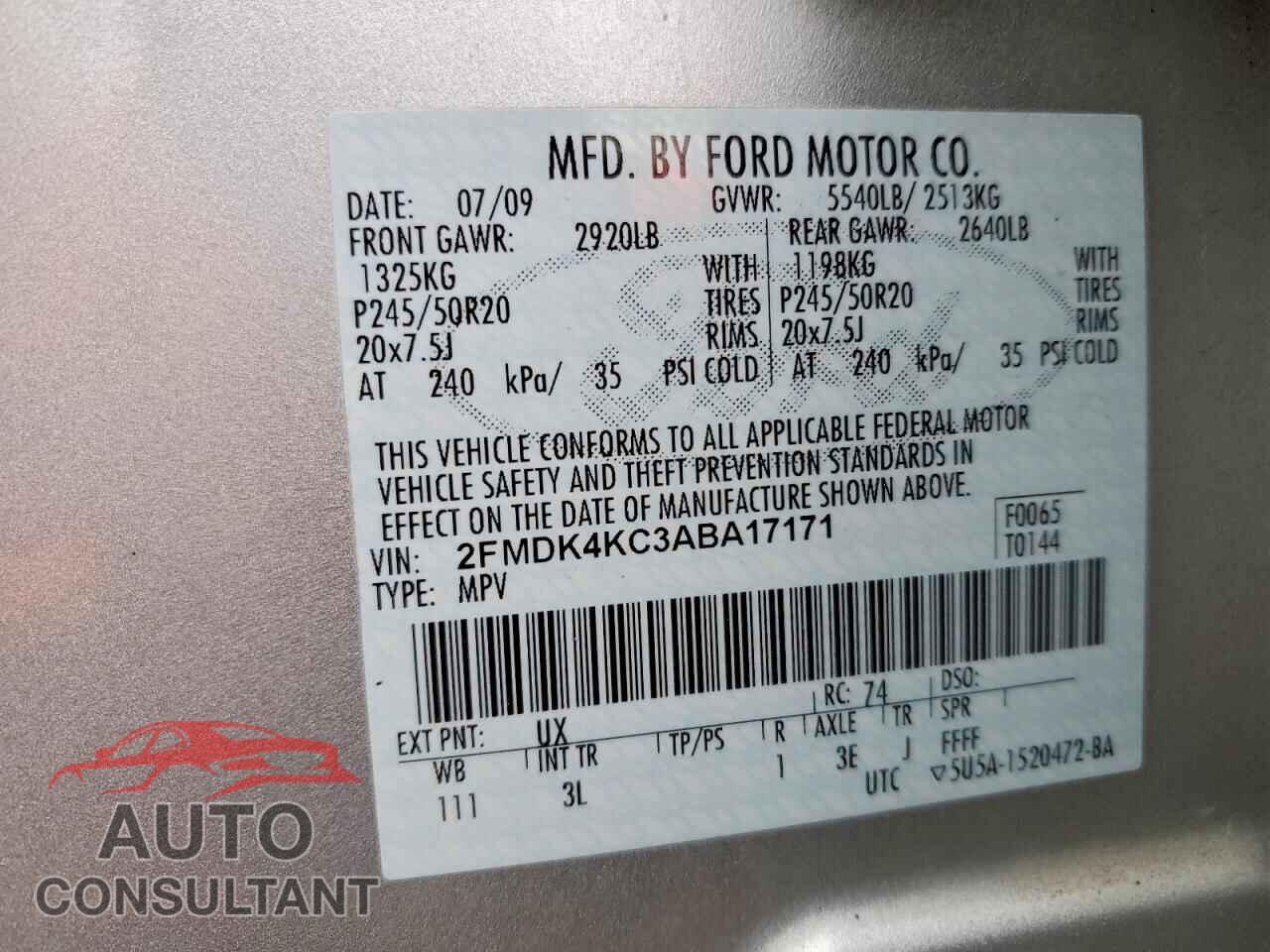 FORD EDGE 2010 - 2FMDK4KC3ABA17171