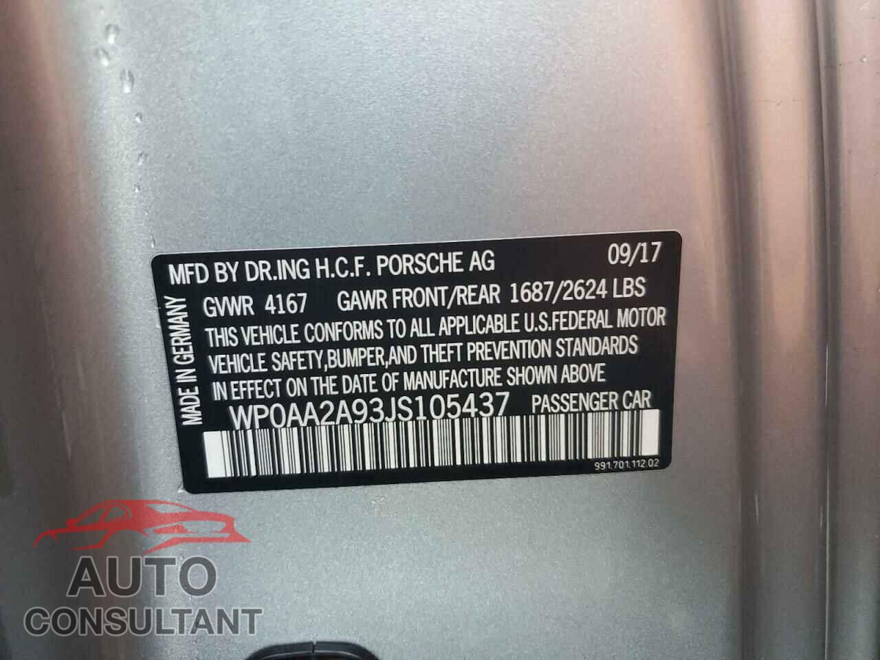 PORSCHE 911 2018 - WP0AA2A93JS105437