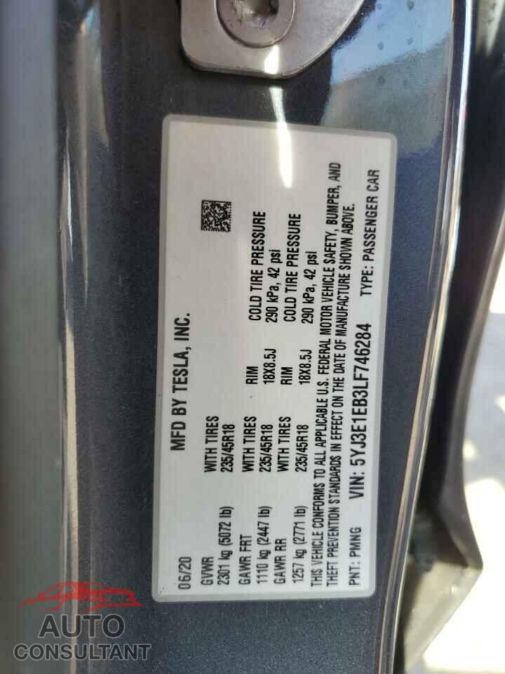 TESLA MODEL 3 2020 - 5YJ3E1EB3LF746284