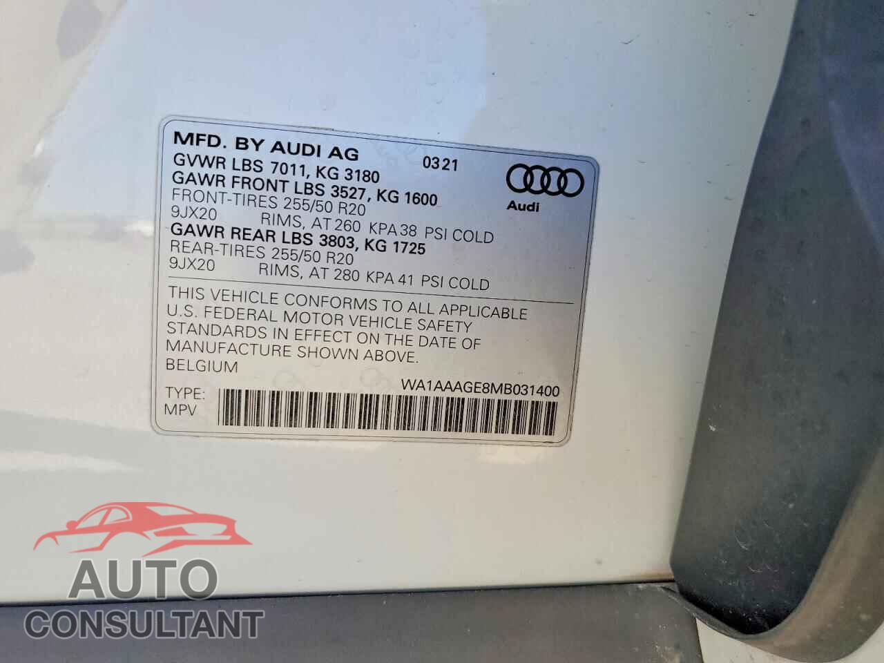 AUDI E-TRON 2021 - WA1AAAGE8MB031400
